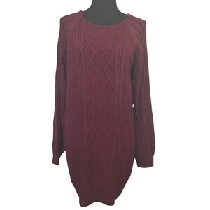 Another Love Margo Women's Small Wine Cable Knit Scoop Neck Sweater‎ Dress Cozy